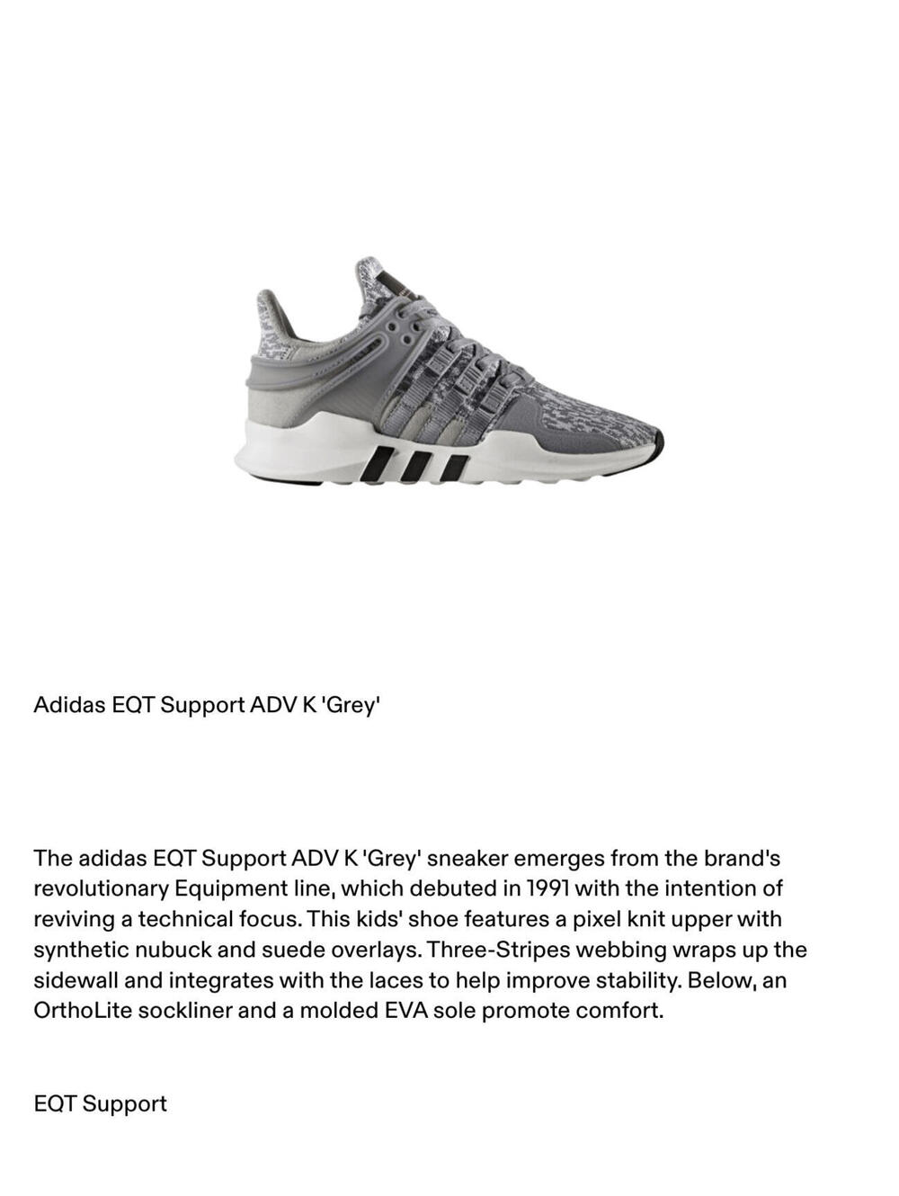 Adidas EQT Support ADV K Grey Sneakers